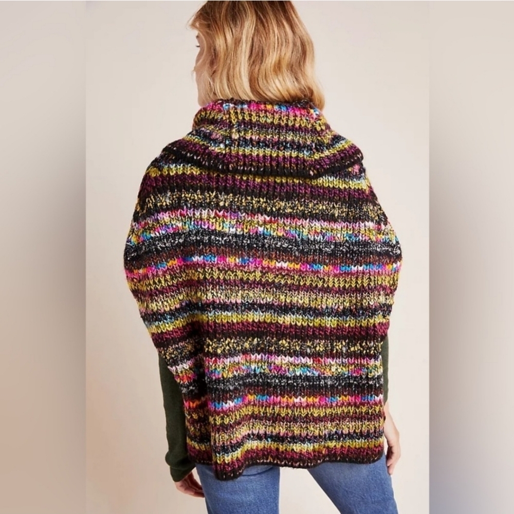 Anthropologie Colorful Piera Knit Turtleneck Poncho Chunky Knit Sweater XS S M‎